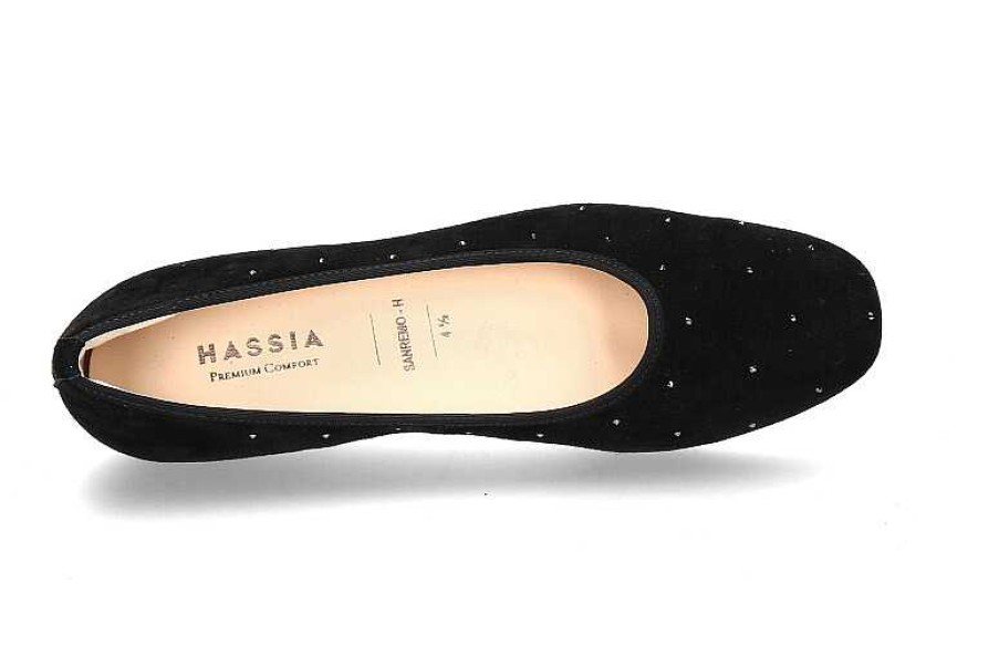 Flats | Hassia Hassia Slipper Sanremo Samtziege Schwarz