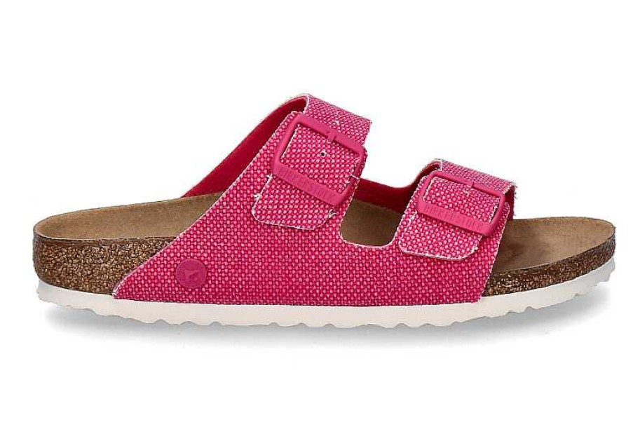 House Slippers | Birkenstock Birkenstock Pantolette Arizona Rivet Logo Schmal Vegan Canvas Fuchsia