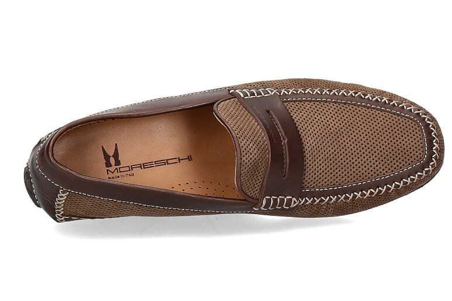 Moccasins | Moreschi Moreschi Moccasin Bahamas Perforato Marrone Scuro