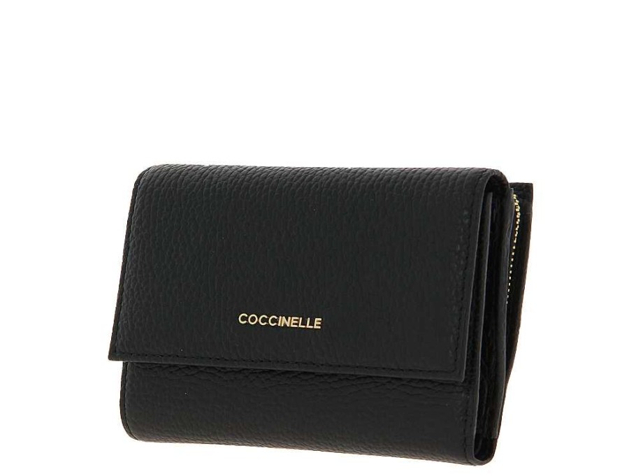 Wallets | Coccinelle Coccinelle Wallet Grain Leather Metallic Soft Noir