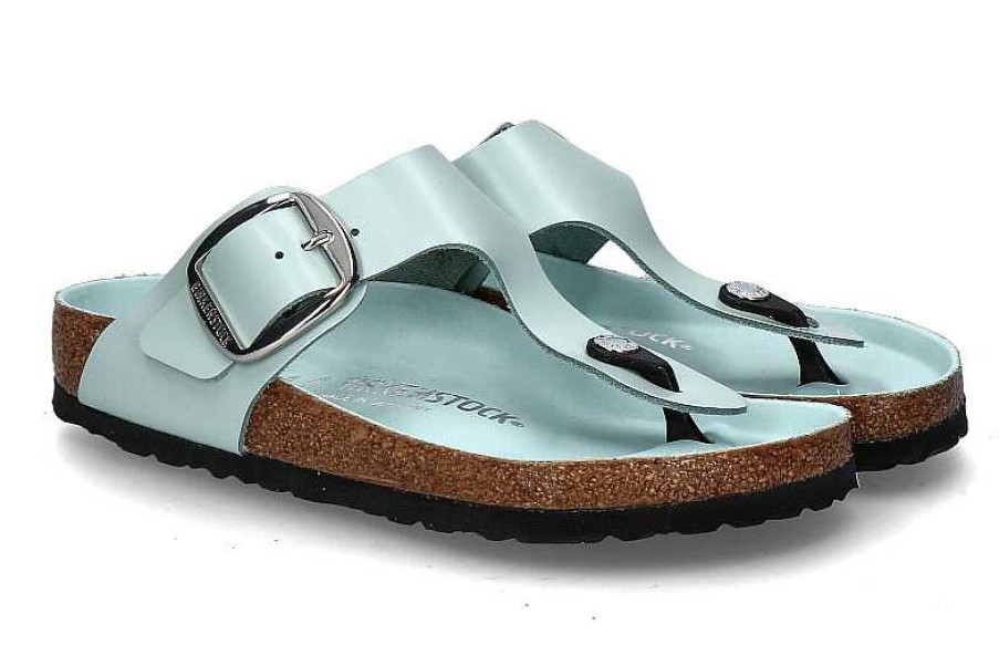 Mules | Birkenstock Birkenstock Sandals Gizeh Normal Big Buckle- High Shine Surf Green