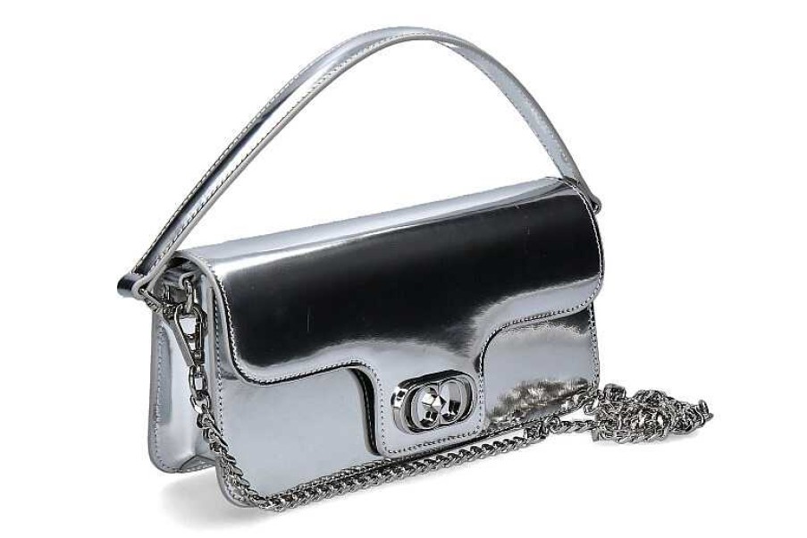 Hand Bags | La Carrie La Carrie Evening Bag Shiny Baguette Leather Silver