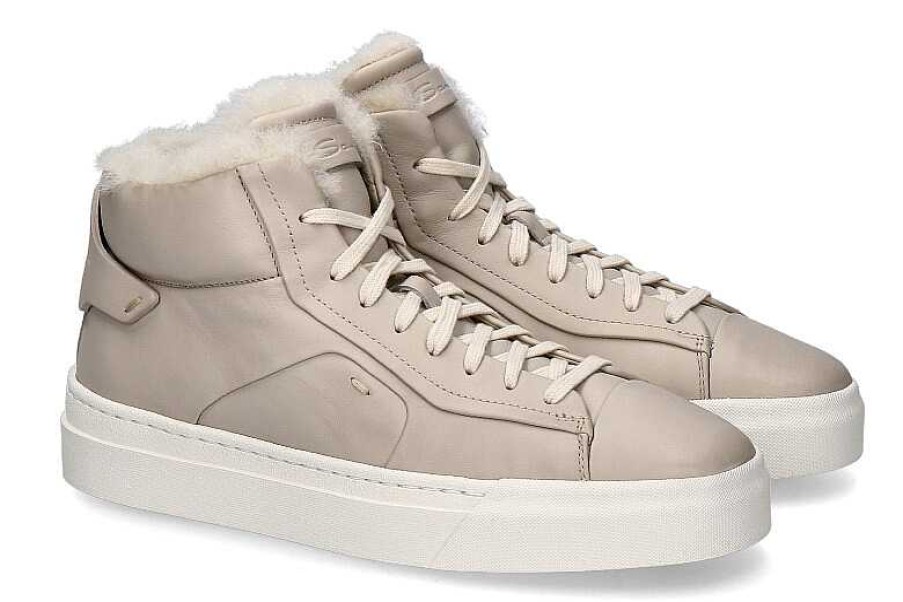 Warm Lining | Santoni Santoni Women'S Mid- Cut Sneaker Lined Nappa Beige