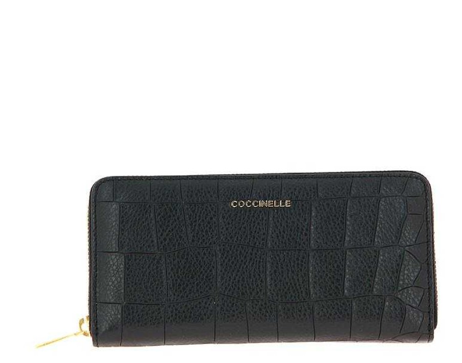 Wallets | Coccinelle Coccinelle Wallet Metallic Croco Soft Noir