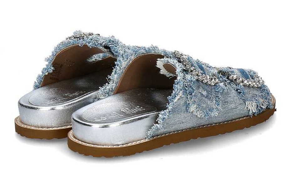 House Slippers | Coral Blue Coral Blue Pantolette Slide Metal Denim White