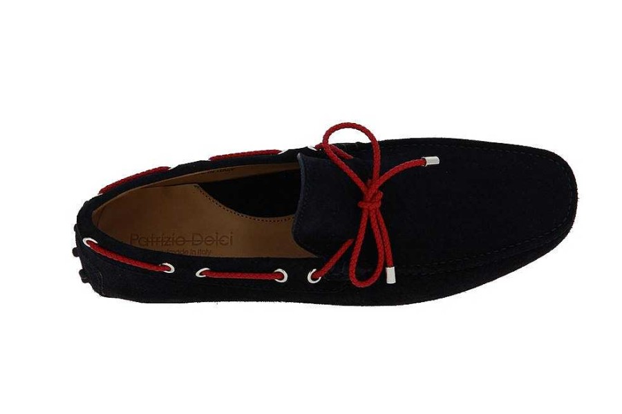 Moccasins | Patrizio Dolci Patrizio Dolci Moccasin Velour Blu 501 Treccia Rosso