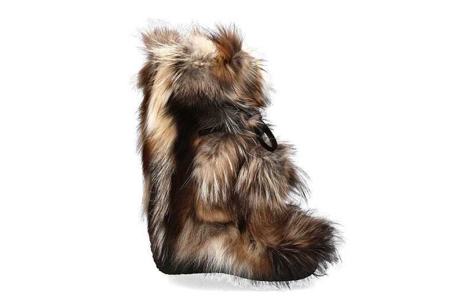 Warm Lining | Diavolezza Diavolezza Fur Boots "Mix Beige Fox Pom Pom" Real Fox Fur