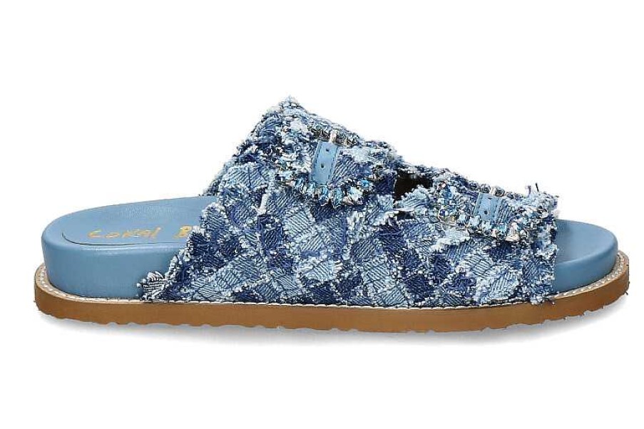 House Slippers | Coral Blue Coral Blue Pantolette Woven Fabric Jewel Denim