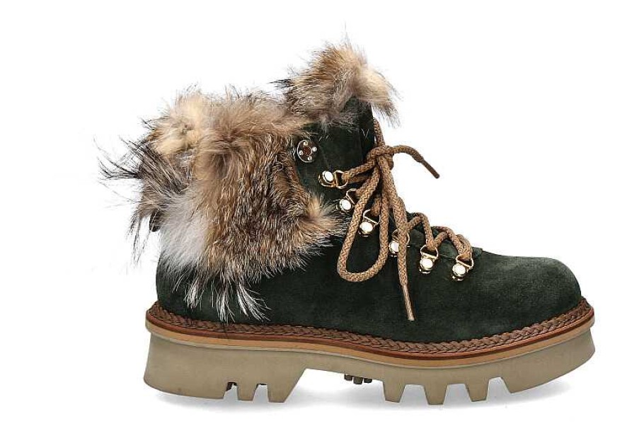 Warm Lining | Montelliana Montelliana Lace-Up Ankle Boots Lined Aurora Military Green