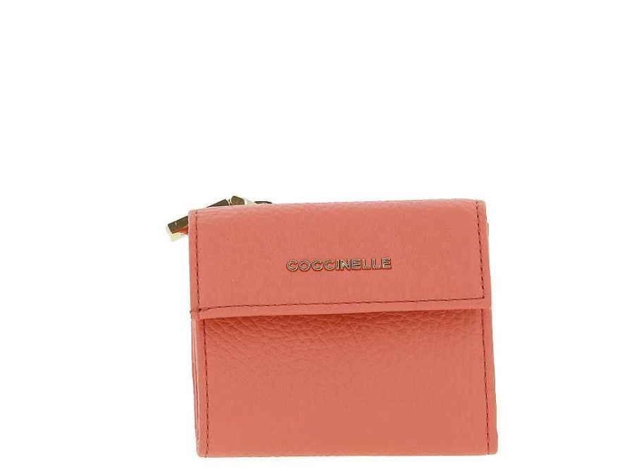 Wallets | Coccinelle Coccinelle Wallet Grain Leather Metallic Soft Geranium