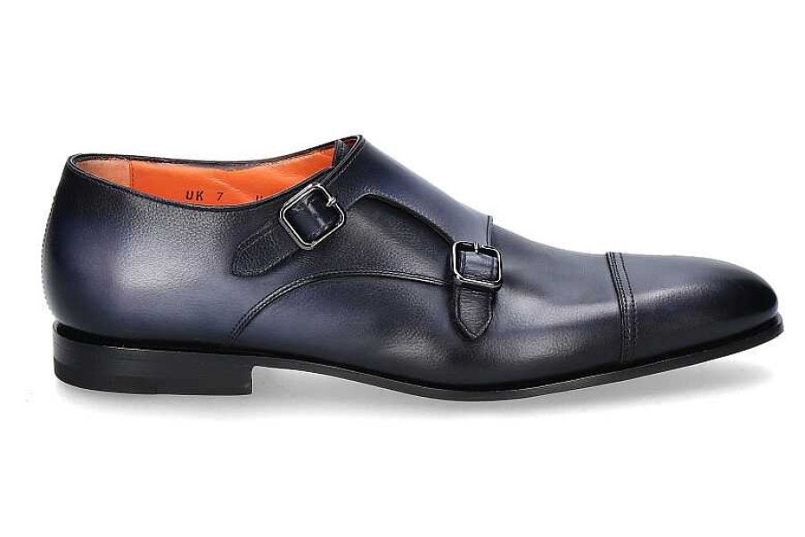 Loafers | Santoni Santoni Double Monk Calf Blu