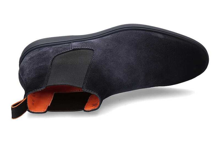 Boots | Santoni Santoni Chelsea Boots Velours Navy- Dunkelblau