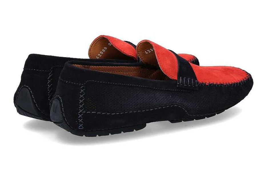 Moccasins | Moreschi Moreschi Moccasin Camoscio Blu Scuro Rosso