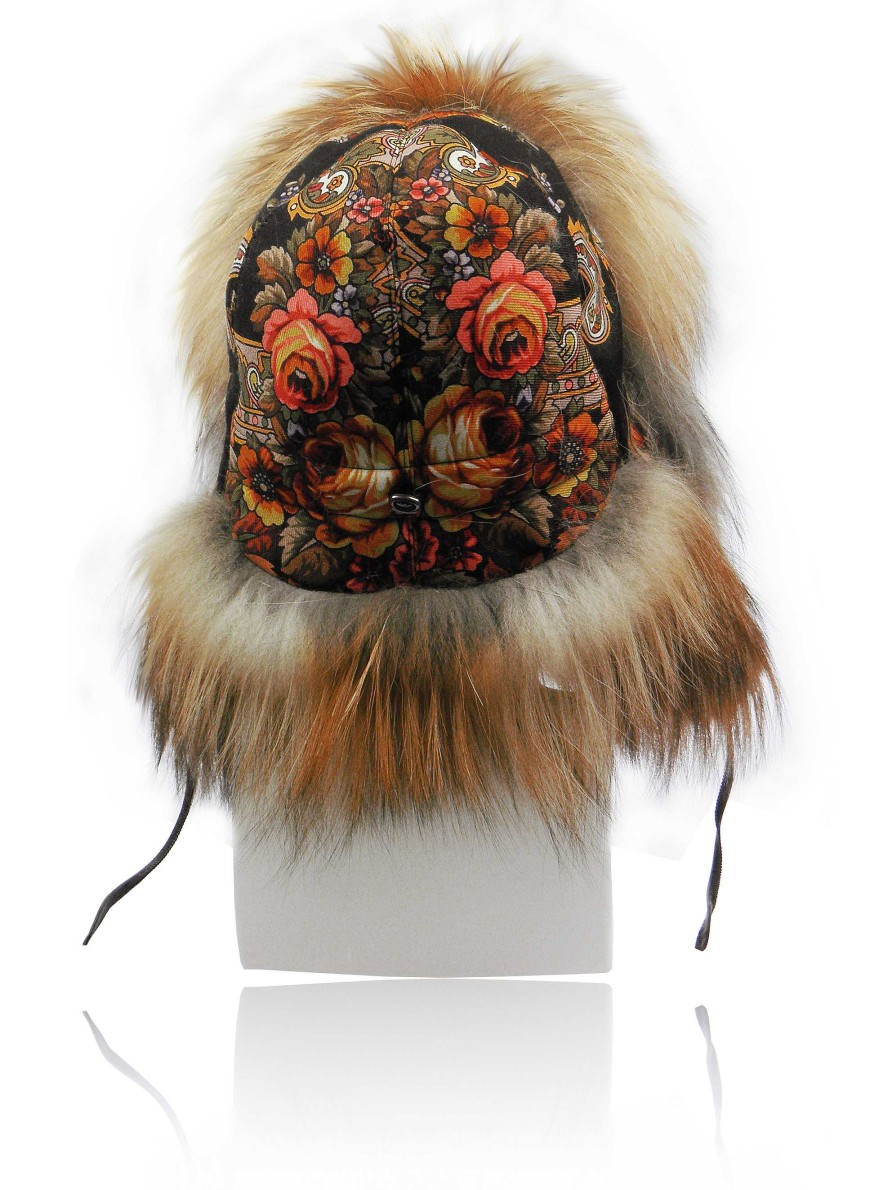 Fur Hats - Aviator Hats | FurLand Russia Furland Pilotenmutze - Ushanka Flowers - Fuchsfell