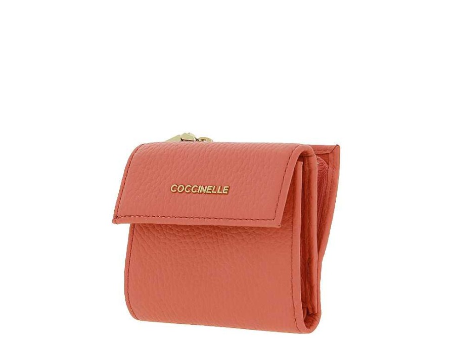 Wallets | Coccinelle Coccinelle Wallet Grain Leather Metallic Soft Geranium