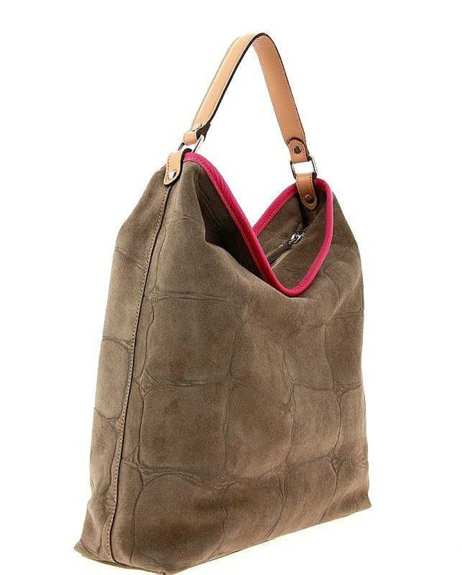 Hand Bags | Carol J. Carol J. Bag Suede Dollaro Taupe Fuxia