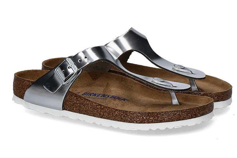 Mules | Birkenstock Birkenstock Pantolette Gizeh Bs Normal Silver