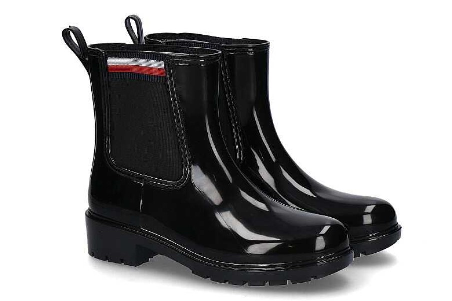 Ankle Boots | Tommy Hilfiger Tommy Hilfiger Women'S Rubber Boots Corporate Elastic Rainboot Black