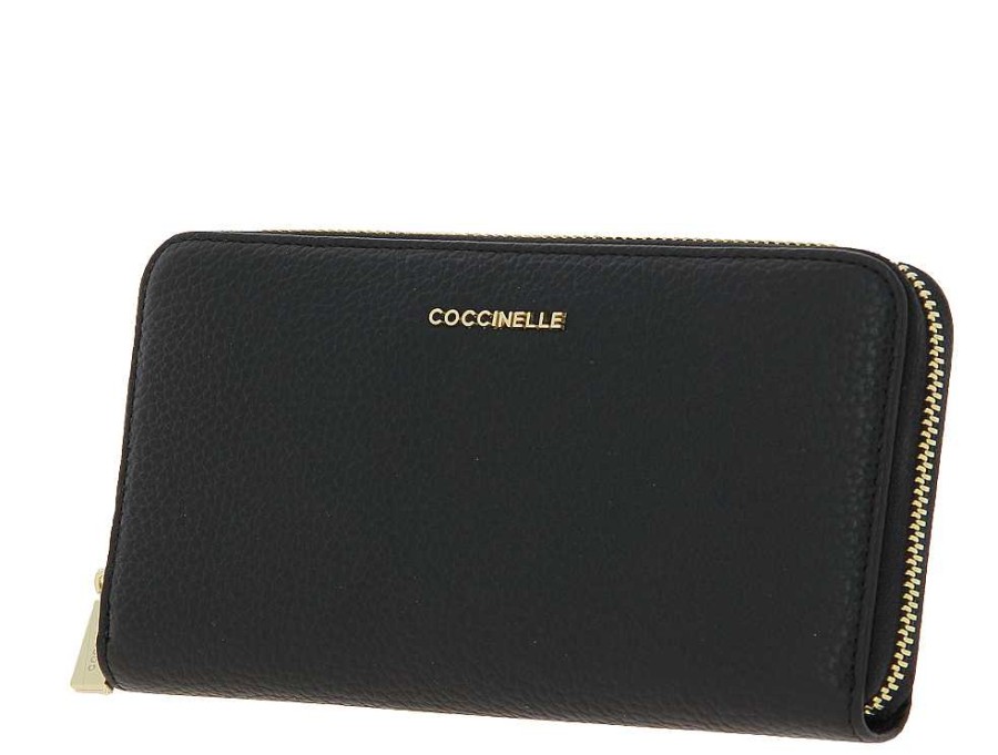 Wallets | Coccinelle Coccinelle Wallet Grain Leather Metallic Soft Noir