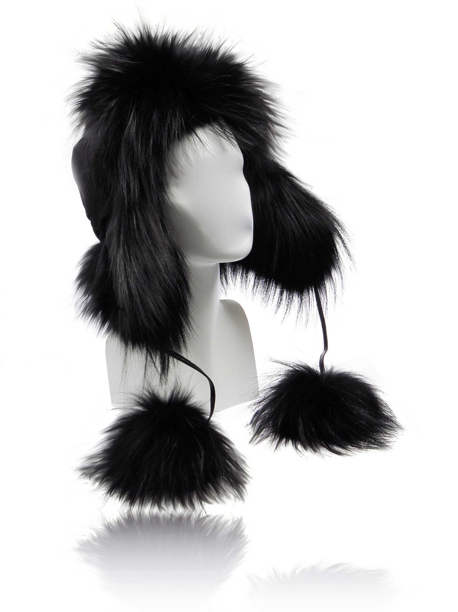 Fur Hats - Aviator Hats | FurLand Russia Furland Pilotenmutze - Ushanka Black Raccoon - Mit Pom Pom'S