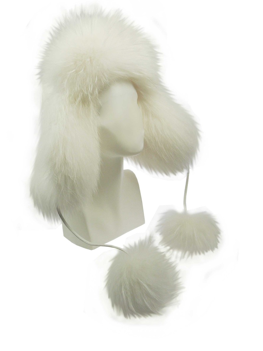 Fur Hats - Aviator Hats | FurLand Russia Furland Pilotenmutze - Ushanka White Raccoon - Mit Pom Pom'S