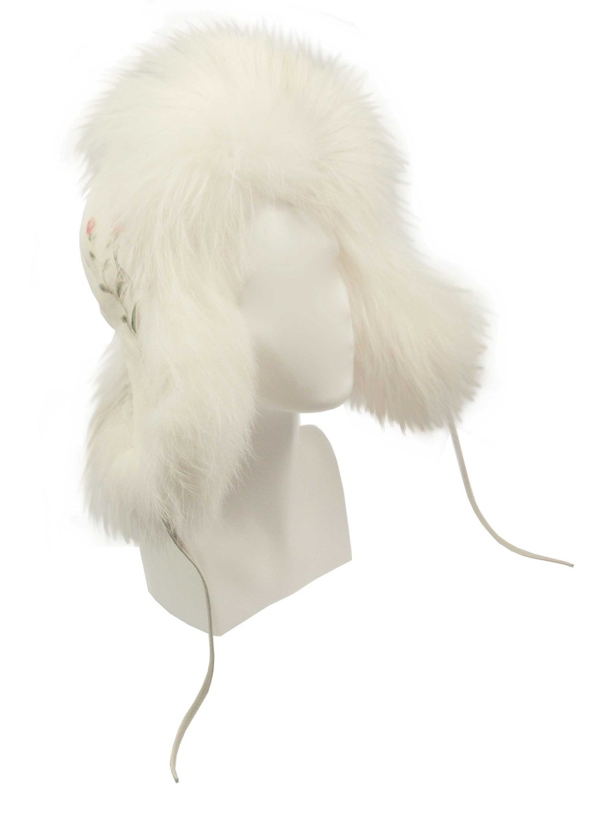 Fur Hats - Aviator Hats | FurLand Russia Furland Pilotenmutze - Ushunka White Red Roses - Fuchsfell Fellmutze