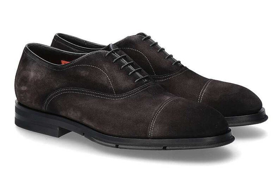 Oxfords | Santoni Santoni Oxford Velours Vintage Black/Grey- Schwarz/ Grau