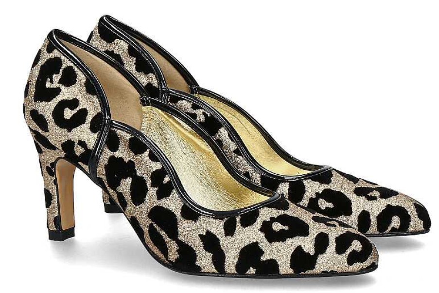 Pumps | Azurée Cannes Azuree Cannes Pumps Rapido Tissu Jaguar Oro Vernis Noir