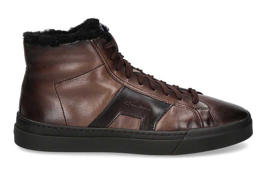 Warm Lining | Santoni Santoni Mid- Cut Sneaker Lined Double Buckle Brown- Dunkelbraun