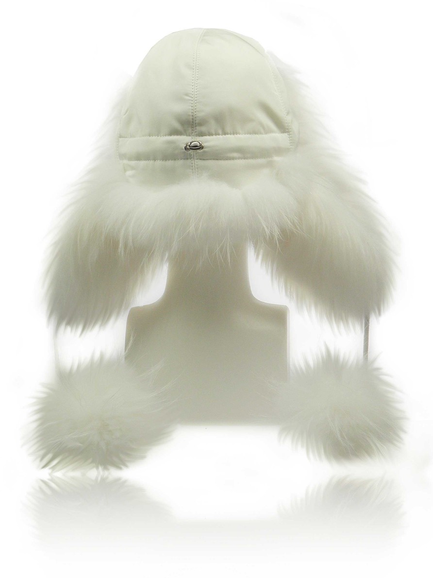 Fur Hats - Aviator Hats | FurLand Russia Furland Pilotenmutze - Ushanka White Raccoon - Mit Pom Pom'S