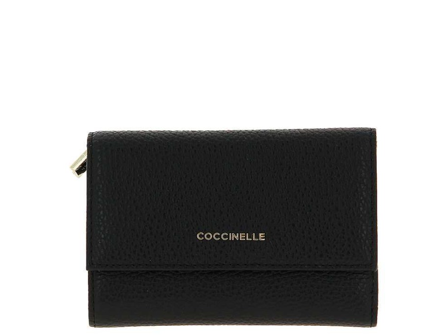 Wallets | Coccinelle Coccinelle Wallet Grain Leather Metallic Soft Noir