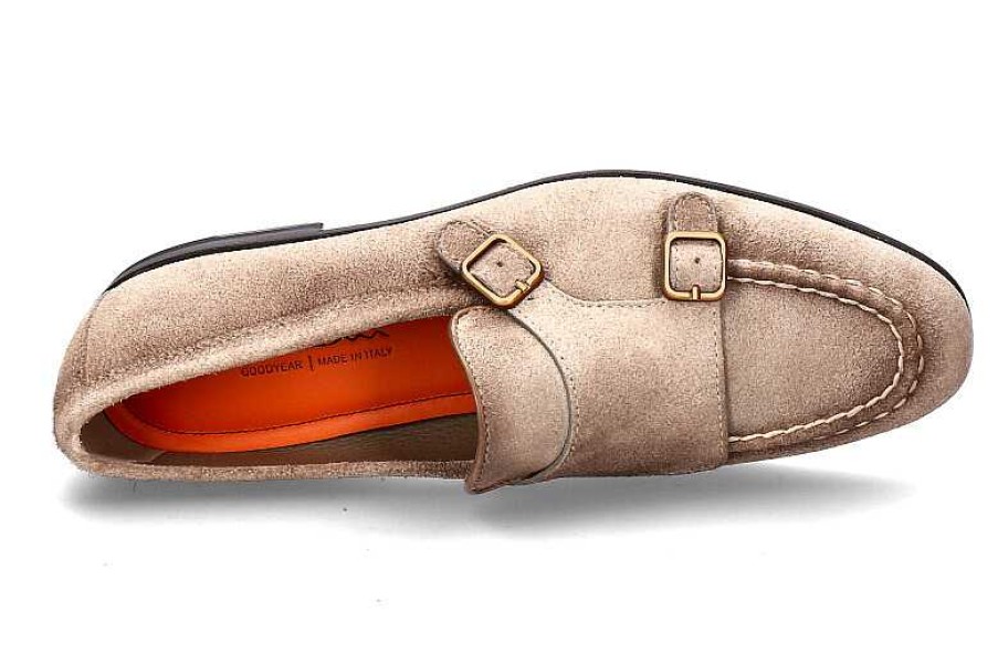 Loafers | Santoni Santoni Monk Carlos Velours- Beige/ Braun