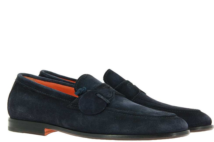 Loafers | Santoni Santoni Slipper Velour Blu