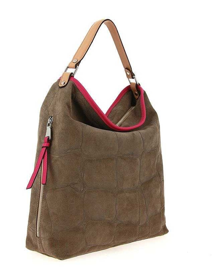 Hand Bags | Carol J. Carol J. Bag Suede Dollaro Taupe Fuxia